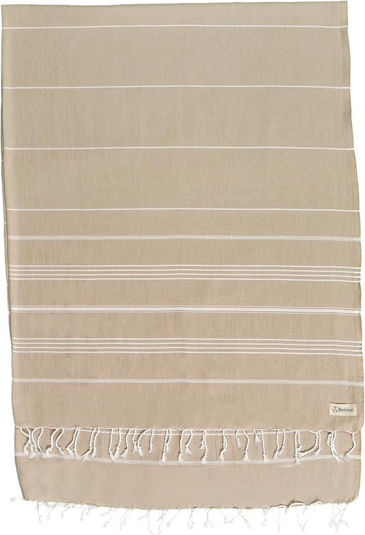 Bersuse Towels Anatolia XL Beach Blanket Throw Blanket Turkish Towel 100% Cotton Extra-Large Quick-Dry Lightweight Premium Peshtemal Towel - 61x82 Inches, Beige (Set of 3)