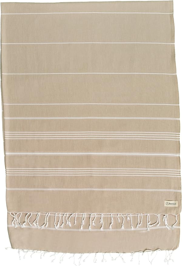 Bersuse Towels Anatolia XL Beach Blanket Throw Blanket Turkish Towel 100% Cotton Extra-Large Quick-Dry Lightweight Premium Peshtemal Towel - 61x82 Inches, Beige (Set of 6)