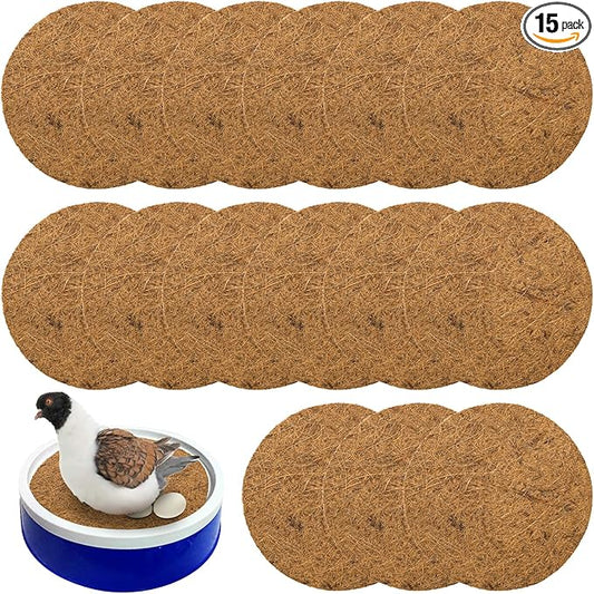 Eorbow 15 Packs Pigeon Nest Pads, Bird Breeding Mat for Chicken, Natural Coconut Fiber Bird Egg Mat, Nesting Bowl Box Pad for Parakeet Chicken, Pigeon Hatching Bedding Accessories