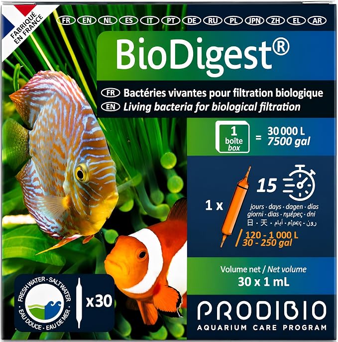 Prodibio Bio Digest, Nitrifying Bacteria, 30/1 mL vials, 50 gallons+ | Fresh and Salt Water, 1 vial up to 50 gal/15 days