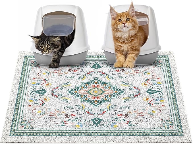 Glittme Cat Litter Mat with Non-Slip Bottom Litter Box Mat 33"X22" Litter Trapping Mat Easy to Clean Washable Cat Food Mat for Kitty,L