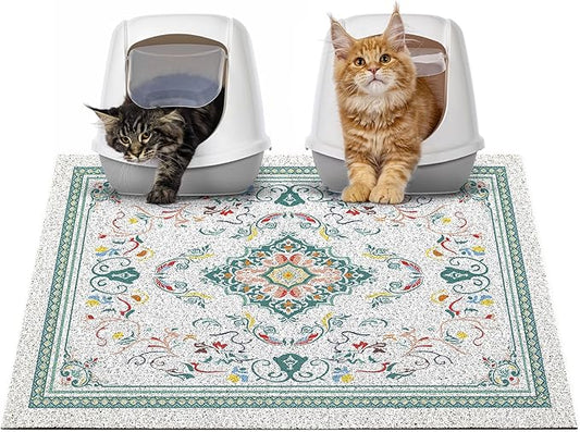 Glittme Cat Litter Mat with Non-Slip Bottom Litter Box Mat 33"X22" Litter Trapping Mat Easy to Clean Washable Cat Food Mat for Kitty,L
