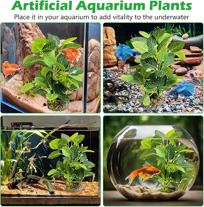 Hamiledyi Silk Aquarium Plants 8.7" Tall Artificial Green Plants for Fish Tank Aquarium Fake Aquatic Plant Lifelike Water Grass Ornament for Fish Tank(2PCS,Style B)