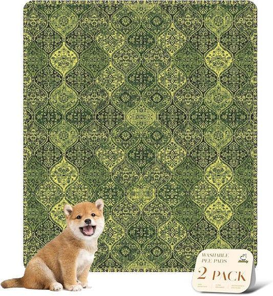 nunubaby Washable Pee Pads for Dogs, Stylish, Non-Slip and Leak-Proof Pee Pads. Reusable Potty Pads for Dogs for Crates and Floors.(Green/Multi,31" x36" )