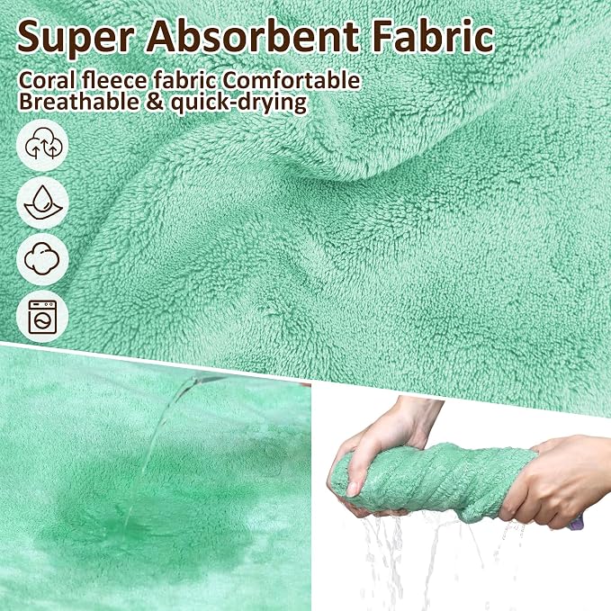 Soft Dog Bathrobe Fast Drying Dog Coat, Super Absorbent Dog Towels for After Bath, Microfiber Pet Robe Adjustable Collar & Belly Warm Keeping Dogs Coat for Pet Dogs & Cats (Green, XX-Large)