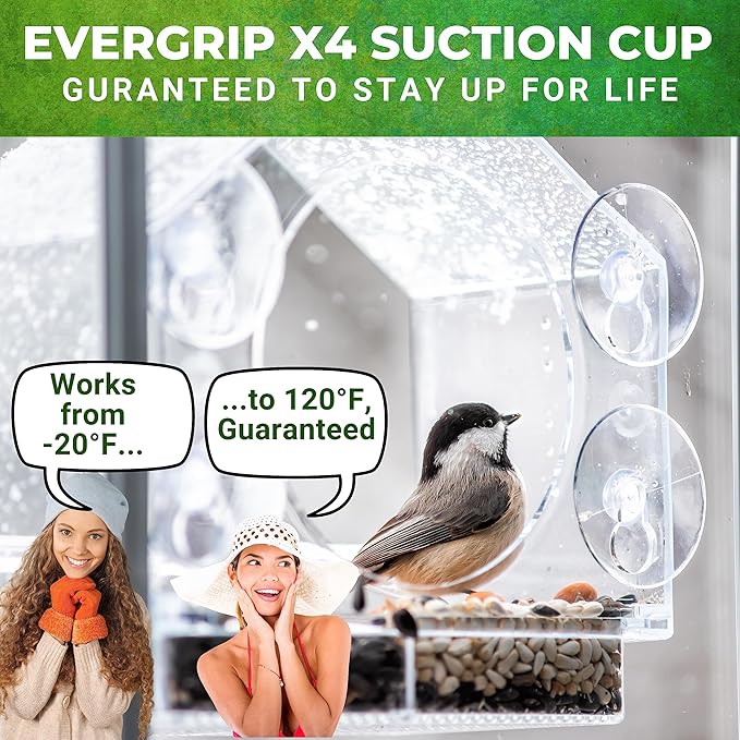 Nature Anywhere Window Bird Feeder - Transparent Acrylic Bird Feeders for Outdoors - Enhanced Suction Grip, Bird Watching for Cats, Easy-to-Clean, Outdoor Birdhouse Feeder (2 Units)