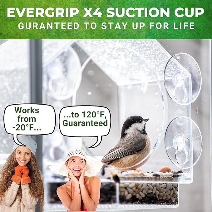 Nature Anywhere Window Bird Feeder - Weather Proof Transparent Acrylic Bird Feeders for Outdoors - Enhanced Suction Grip, Bird Watching for Cats, Easy-to-Clean, Outdoor Birdhouse Feeder (1 Unit)