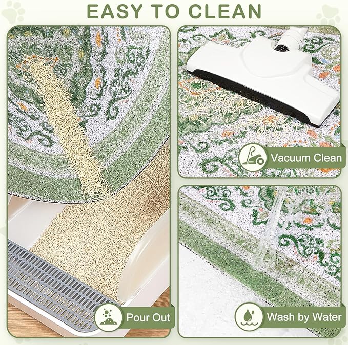 Unicorn Catcher Cat Litter Mat 24" x 15" Non-Slip Litter Box Mat Washable Litter Catcher Mat for Litter Box Indoor Food Mat Supplies Essentials, DarkSeaGreen