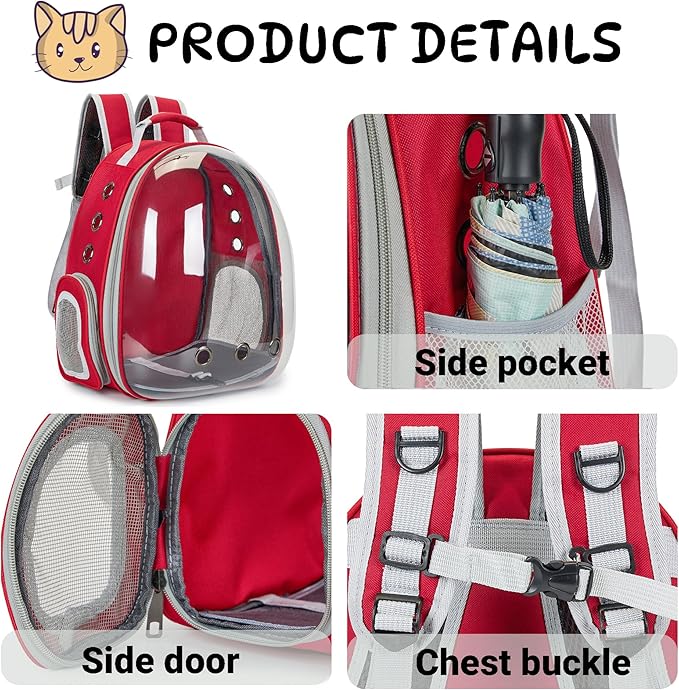 Cat Bubble Backpack Carrier for Small Medium Dogs Cats Carrying Bag, Airline Approved Pet Travel Carrying Bag Dog Hiking Walking Outdoor Backpack (Red)