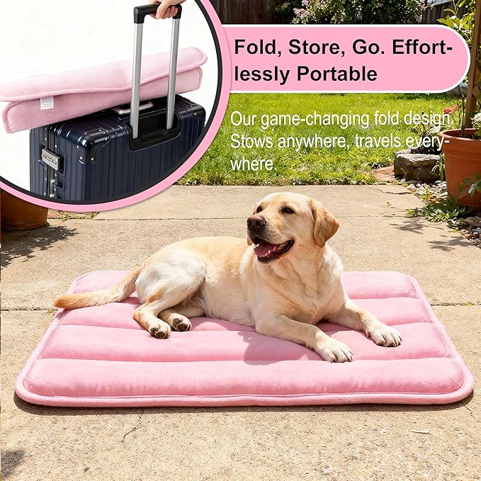 pobopobo Dog Crate Pad, Ultra Soft & Anti-Slip Kennel Mat, Secure Fit for Metal Crates & Dog Cages, Washable Cozy Bed for Small Medium Large Dogs (Pink, L(34"*20"*1.5"))