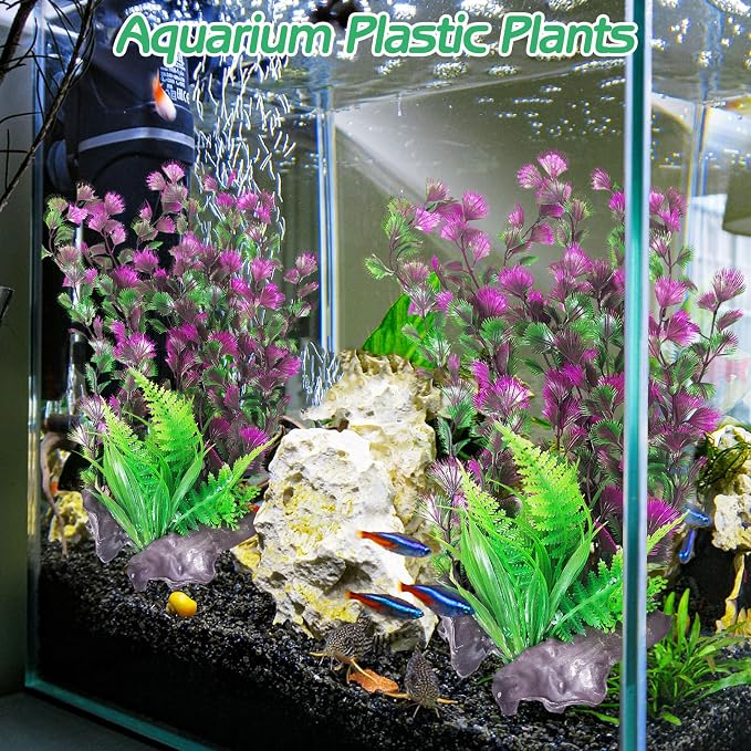 Hamiledyi Aquarium Plastic Plants Aquarium Decor Artificial Fish Tank Plants Lifelike Tall Fish Tank Decorations Aquarium Plant Suitable for Saltwater and Freshwater 15.7in 2pcs