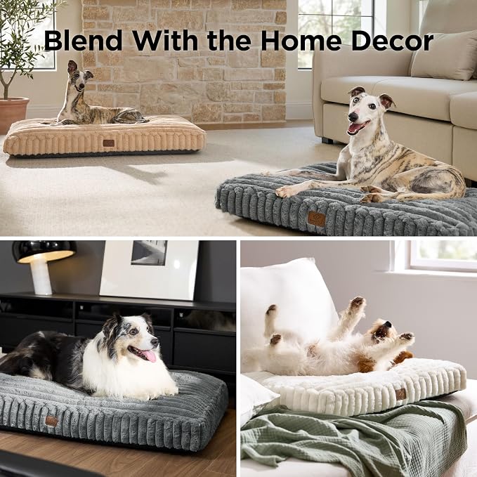 Bedsure ComfyFleece™ Fluffy Plush XXL Dog Bed Crate Pillow 47x29 Cream | Aesthetic Crate Bed for Balanced Support Cute Chopped Foam Pad with Removable Washable Cover Non-Slip Waterproof Cozy Pet Mat