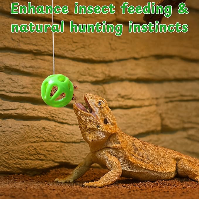 Bearded Dragon Enrichment Toys Feeder Ball, Interactive Feed Toys Bells Exercise Ball for Reptile Lizard Gecko Small Animals, Bearded Dragon Tank Accessories, Reptile Tank Accessories (Yellow)