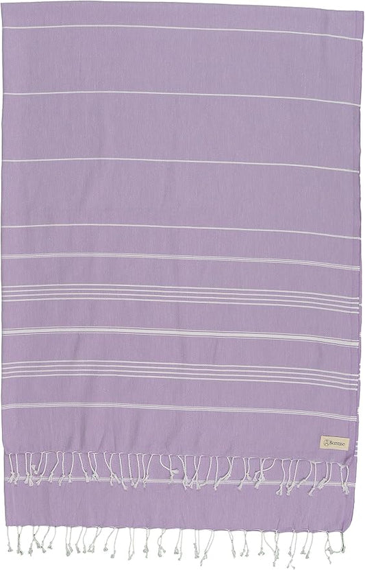 Bersuse Towels Anatolia XL Beach Blanket Throw Blanket Turkish Towel 100% Cotton Extra-Large Quick-Dry Lightweight Premium Peshtemal Towel - 61x82 Inches, Lilac (Set of 3)