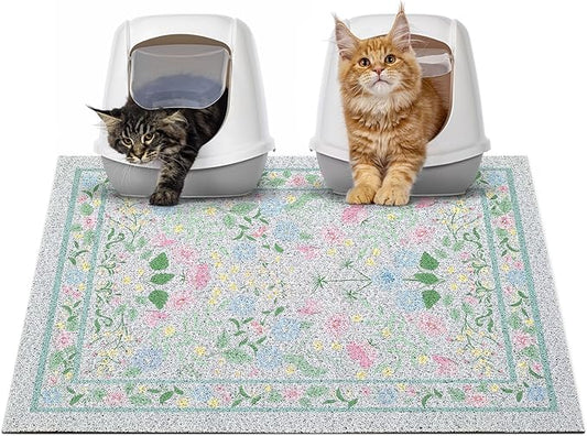 Glittme Cat Litter Mat with Non-Slip Bottom Litter Box Mat 33"X22" Litter Trapping Mat Easy to Clean Washable Cat Food Mat for Kitty,L