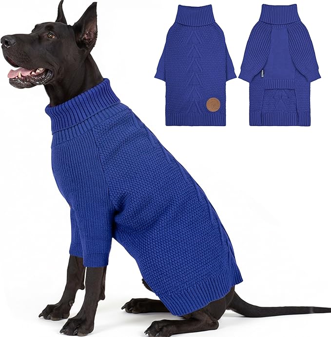 cyeollo 4XL Dog Sweater,Pullover Turtleneck for Large Dogs, Classic Knitwear Fall Winter Cold Weather Pet Clothes for Giant Breed Warm Pet Apparel Large Big Dog Sweaters Male, Royal Blue XXXXL