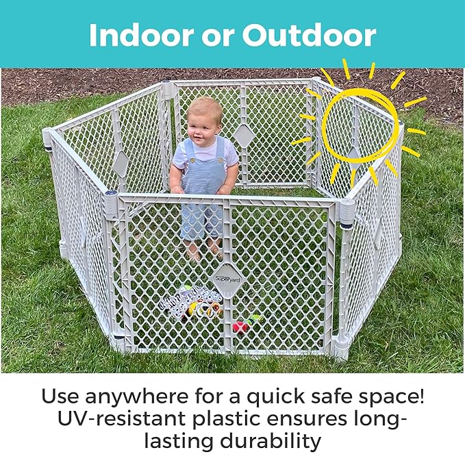 Toddleroo by North States - Superyard Duo Extra Wide Baby Gate & Play Yard: 6 Panel Playpen - Included Wall Mount Kit - Made in USA - 38.5 to 201 Inches W - 26 Inches T - Light Gray