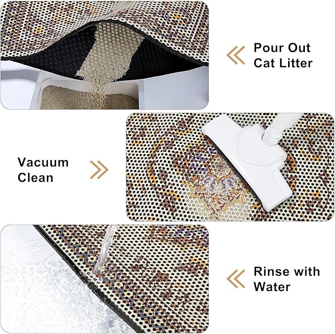 Cat Litter Mat 26.8"x46.5" Double Layer Waterproof Litter Box Mat Washable Litter Trapping Mat