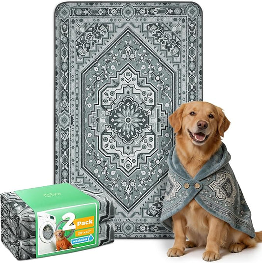 FXW Washable Pee Pads for Dogs, Puppy Pads with Super Absorbent, Specifically Designed for 48inch Cages, 29" x 47" Rectangle, Boho Grey, 2 Packs