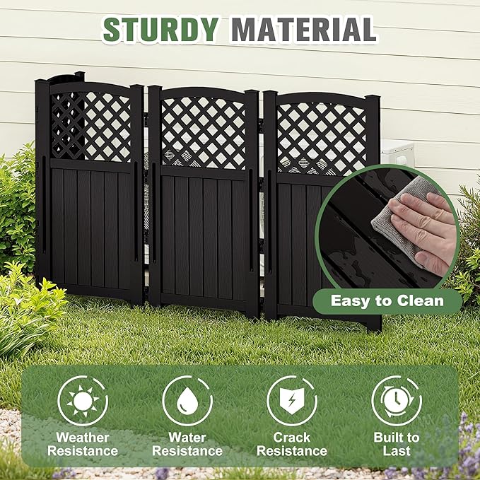 Greesum Air Conditioner Privacy Fence Screen, 4 Panels Trash Can Enclosure, 49.45" H x 22.62" W, Weather Resistant for Outdoor Pool Equipment, Garbage Bins, Black