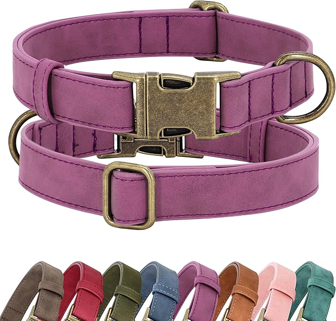 Didog Soft PU Leather Dog Collar, Stylish Quick Released Dog Collars for Medium Dogs, Easy Clean Adjustable Pet Collar for Daily Walking, Purple, M Fit 14-18" Neck