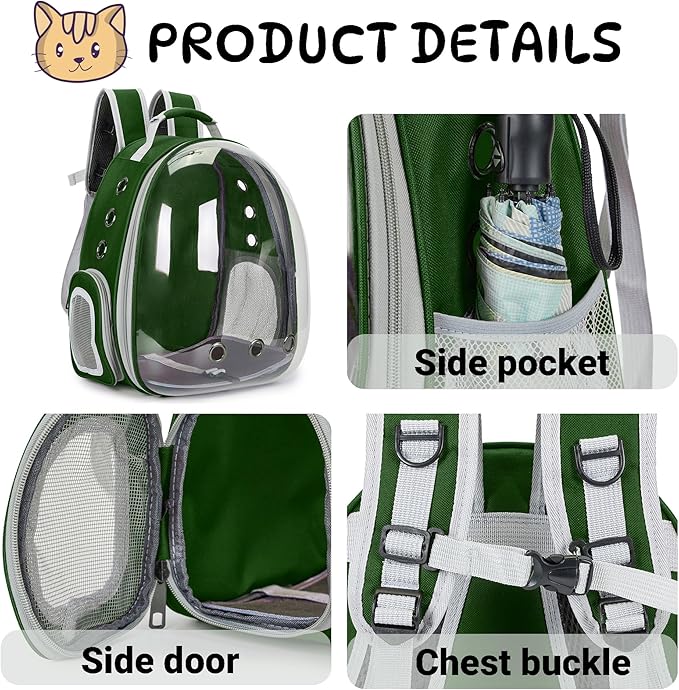 Cat Bubble Backpack Carrier for Small Medium Dogs Cats Carrying Bag, Airline Approved Pet Travel Carrying Bag Dog Hiking Walking Outdoor Backpack (Dark Green)
