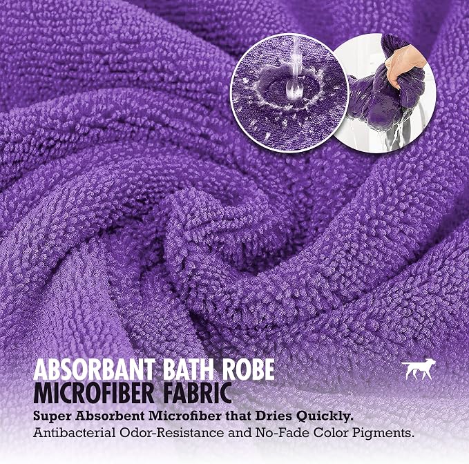 Tuff Pupper Fast Drying Dog Bath Robe | 800 GSM Plush Dog Towel Bathrobe/Dressing Gown | Super Absorbent Pet/Puppy Bathrobe | Adjustable Hood & Belly Strap | Super Soft | Fast Drying (XXXL, Purple)