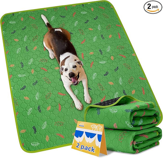 Sunheir 2-Pack Extra Large Reusable Dog Mat for Floor, Dog Playpen, Non-Slip Waterproof Super Absorbent Washable Pee Pads for Dogs, Pet Whelping Pads, Potty Training - Green, 36" x 48"