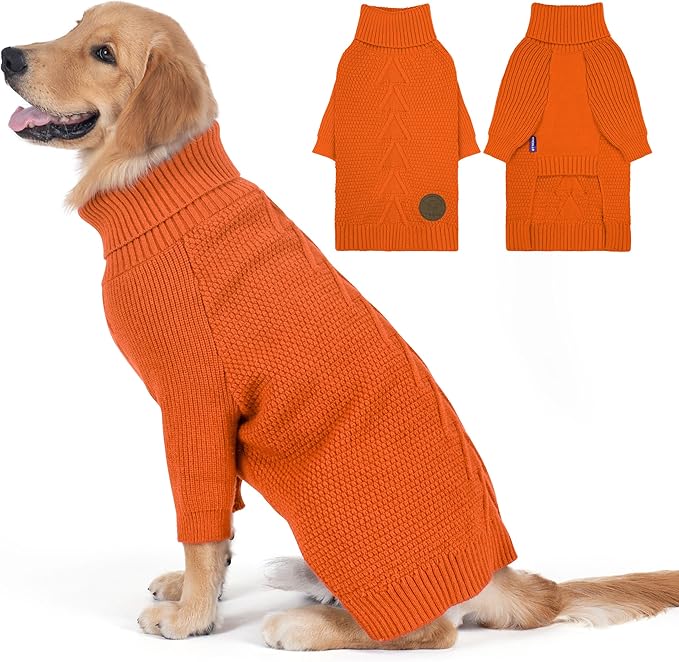cyeollo Dog Sweater Pullover Turtleneck for Large Dogs, Classic Knitwear Fall Winter Cold Weather Pet Clothes Warm Pet Apparel Large Big Dog Sweaters, Orange 3XL