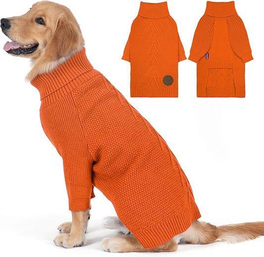 cyeollo Dog Sweater Pullover Turtleneck for Large Dogs, Classic Knitwear Fall Winter Cold Weather Pet Clothes Warm Pet Apparel Large Big Dog Sweaters, Orange 3XL