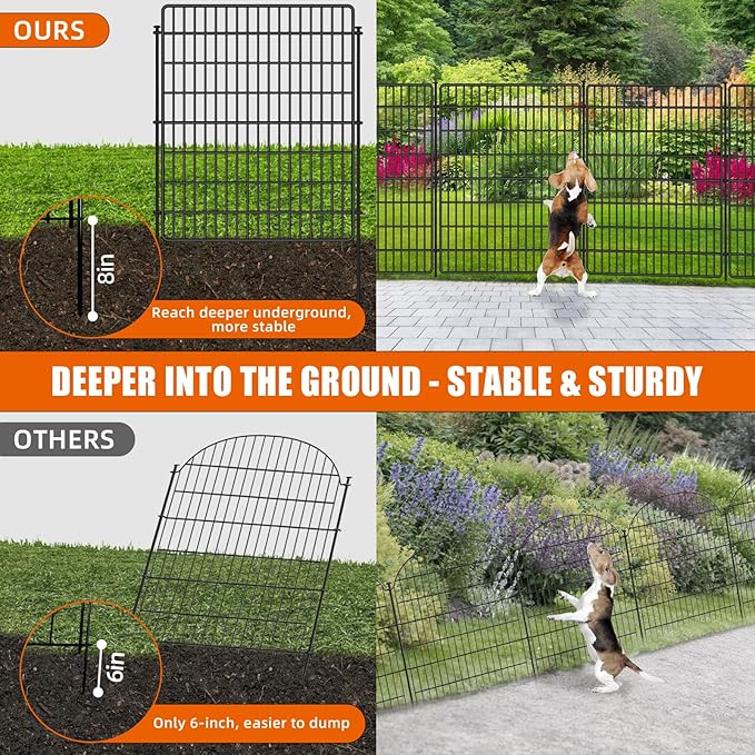 15 Panels No Dig Fence, 32 in(H) X 36 ft(L) Garden Decorative Fence Animal Barrier for Dogs, Rustproof Metal Garden Edging Border for Outdoor, Yard, Patio, Black