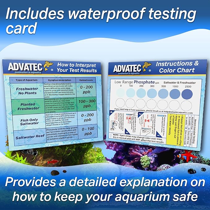 Phosphate Test Strips for Freshwater & Saltwater Fish Tank - Testing Strips for Fresh & Salt Water Aquarium - Lab Grade Water Tester Kit - 100 Count