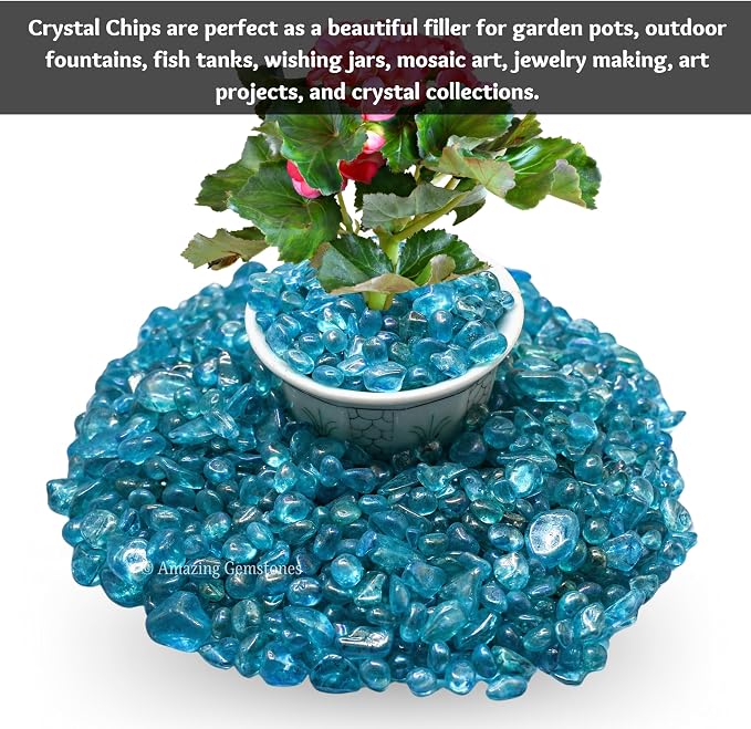 Amazing Gemstone Aqua Aura Quartz Crystal Chips Aquarium Gravel Rocks - Aura Quartz Chips Bulk Fish Tank Gravel, Small Tumbled Stone Chips, Tiny Crystals for Decoration (Natural AAA Grade Gemstones)