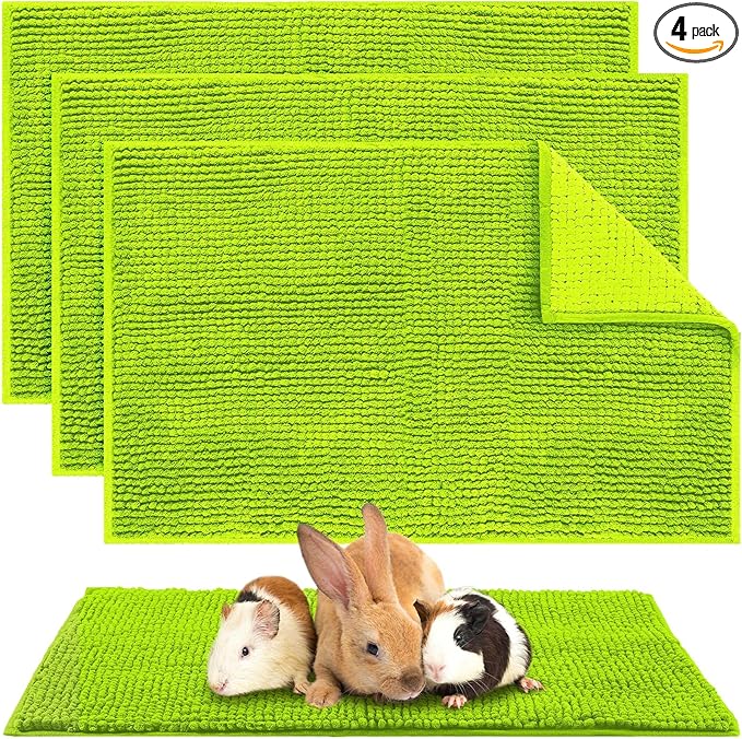 Amylove 4 Pcs Guinea Pig Cage Liner Washable Fleece Pee Pads Pet Dog Cat Bedding Training Mat for Small Animal Guinea Pig Puppy Bunny Hamster(16 x 24 Inch,Rectangular,Green)