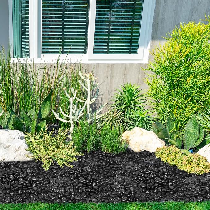 15 lb Black River Rocks for Landscaping, Polished Black Pebbles for Potted Plants & Vases, Large 1-2 Inch Decorative Stones for Garden Beds, Planters & Aquariums Decor