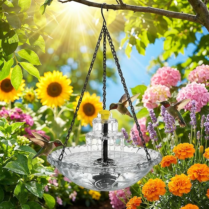 Solar Cascade Hanging Bird Bath Fountain, 2026 New Hanging Bird Bath with Flowing Water for Outdoors Garden Patio Backyard Lawn Decor (Gray)