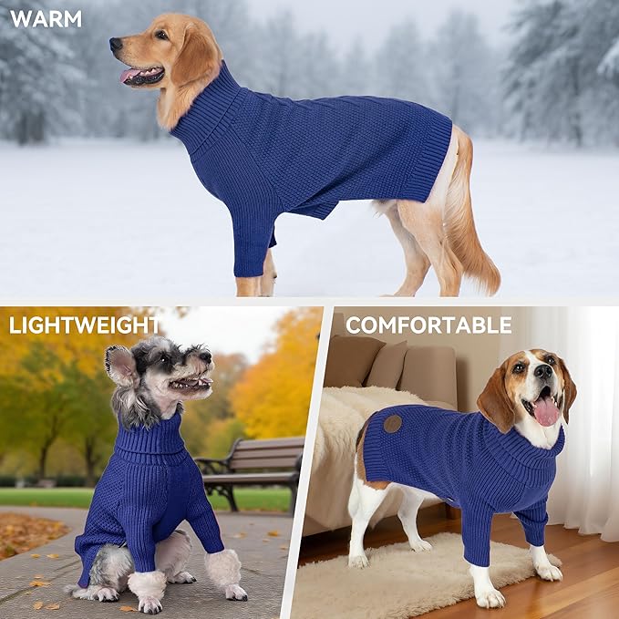 cyeollo Dog Sweater Pullover Turtleneck for Dogs, Classic Knitwear Fall Winter Cold Weather Doggie Clothes Warm Pet Apparel Small Medium Large Dog Sweaters, Royal Blue S