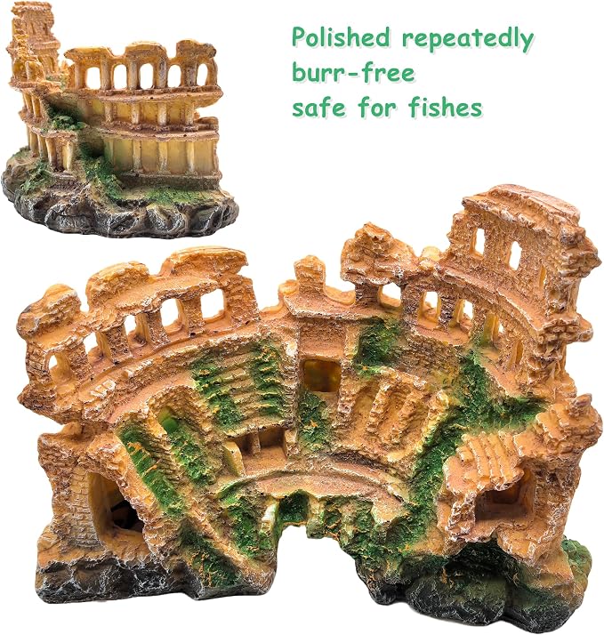 M2cbridge Aquarium Decor Antique Roman Column Ruin Rome Colosseum | Natural colors careful craft, perfect resting spot, solid and sturdy