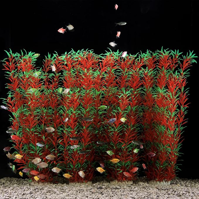 JIHAQUA 4 Pack Aquarium Decor Plastic Plants Extra Large 21 Inches | Tall Fish Tank Decorations, Wine