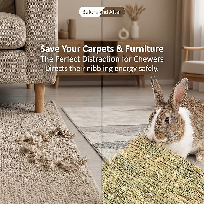 Sukh 3 PCS Rabbit Grass Mats - Natural Hay Woven Bunny Rabbit Bad Cage Mats Pet Bedding Cooling Sleeping Nesting & Toys for Hamster Bunny Chinchilla Guinea Pig Mouse Bird and Other Small Animals
