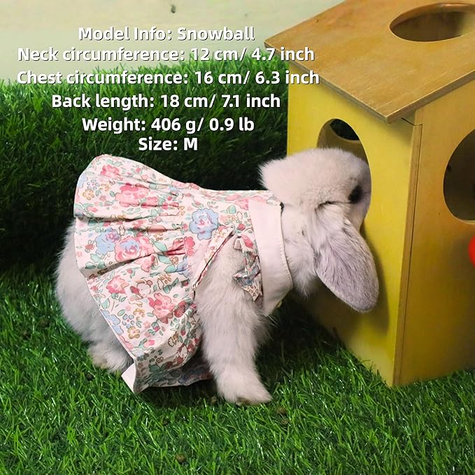 SMOLKITH Rabbit Clothes - Bunny Adjustable Rose Dress with Leash, Small Animal Apparel for Walking - Fits Meerkats, Chinchillas, Guinea Pigs, Prairie Dogs and More