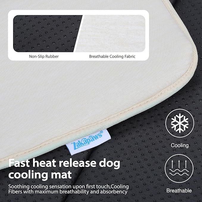 Cooling Dog Mat Q-Max>0.5 - Rapid Cooling Tech, Thin Breathable Crate Pad, Portable Washable Summer Mat, Chill Soothing Fabric - 41"x27" Extra Large Dog, Dark Beige