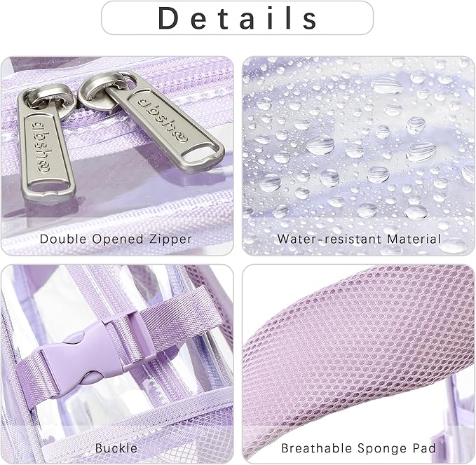 abshoo Large Heavy Duty Girls Clear Backpack for School Bookbag Transparent Multi Pocket Backpacks for Women (Light Purple)