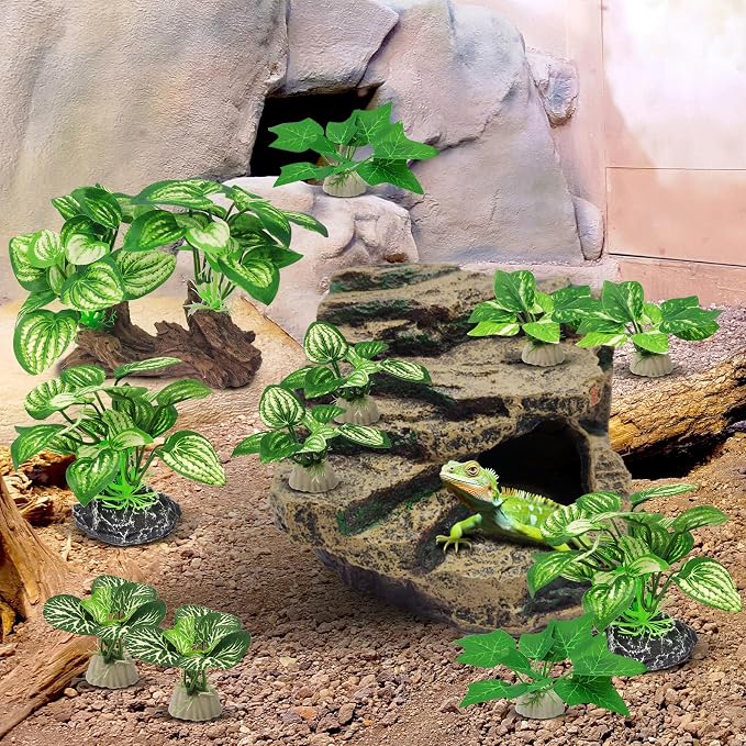 GOZILLA Silk Fish Tank Plants,Reptile Artificial Plant,Reptile Plants for Terrarium,Aquarium Decorations Accessories Set,Resin Driftwood Artificial Silk Aquarium Plant for Fish Tank.(11PCS/B-Set)