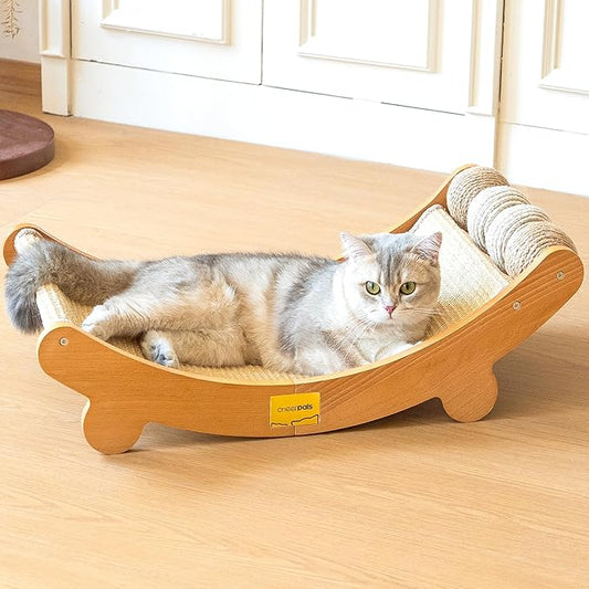 CHEERPALS Sisal Cat Scratcher Bed with Balls Cat Scratching Post for Indoor Cats Hammock, Natural Sisal Cat Scratch Wooden Cat Furniture(Large)