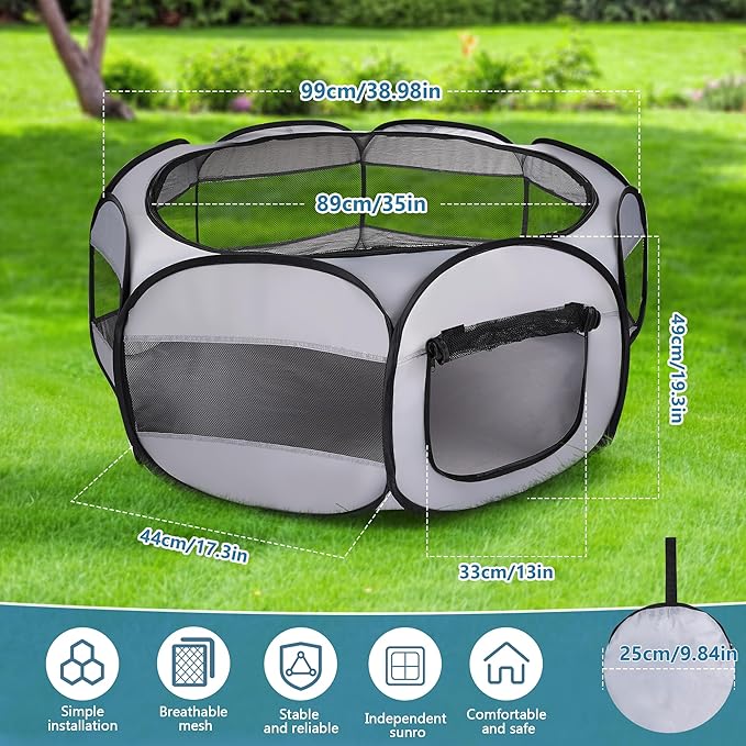 Soft Breathable Small Animal Playpen with Zipper Cover - Portable Rabbit/Bunny Pen & Chick Brooder Box, Lightweight Enclosure for Puppy/Kitten/Guinea Pig/Hamster/Chinchillas (Indoor & Outdoor Use)