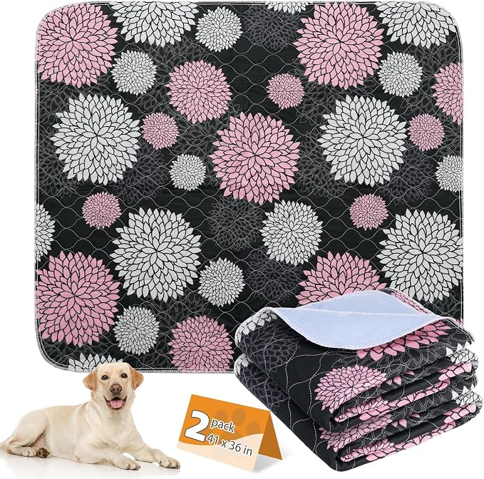 KOOLTAIL Washable Pee Pads for Dogs, 2 Pack Super Absorbent Reusable Puppy Training Pads Waterproof, Nonslip and Leak-Proof Dog Pee Pads, Large Pet Mats Whelping Pads for Floor, Crate, Couch, 36"x41"