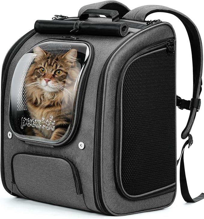 Pecute Cat Backpack Carrier XL, Large Space Cat Bubble Backpack, Breathable Cat Carrier, Shaded Dog Backpack Carrier, Ergonomic 3D Design for Travel, Hiking, Suitable for Shopping, and Vet, Gray