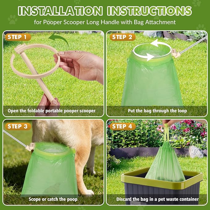 Dog Pooper Scooper, 43" Extendable Pooper Scooper Long Handle with Bag Attachment(120pcs), Portable Poop Scoop for Small Medium Large Dogs, No Touch Avoid Bending Over, Suit for Yard, Park, Wild,City