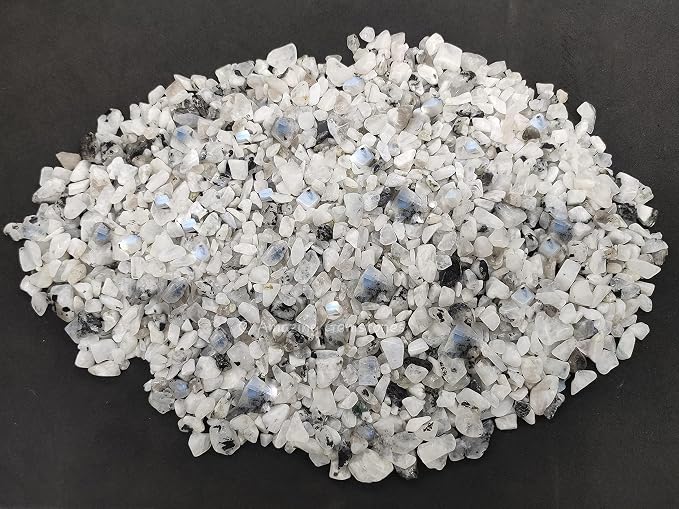 Amazing Gemstone Rainbow Moonstone Crystal Chips Aquarium Gravel Rocks - Bulk Fish Tank Gravel, Small Tumbled Stone Chips and Tiny Crystals for Decoration (Natural AAA Grade Gemstones)